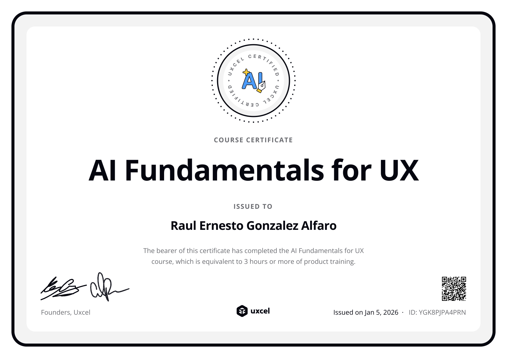 Raul Ernesto Gonzalez Alfaro's certificate